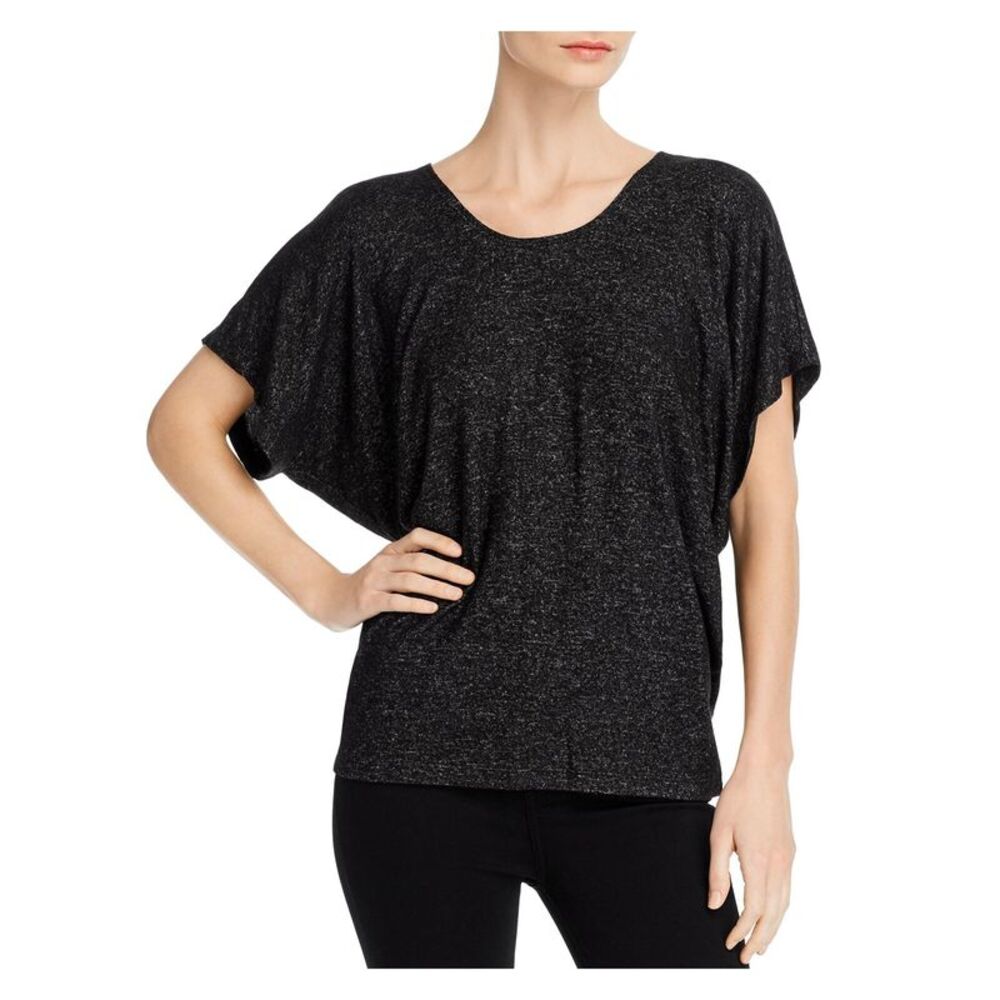 K & C Womens Black Stretch Heather Dolman Sleeve Scoop Neck Top S